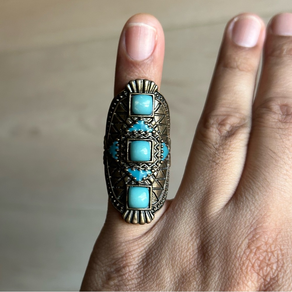 Copper Toned Faux Turquoise Ring size 6.5